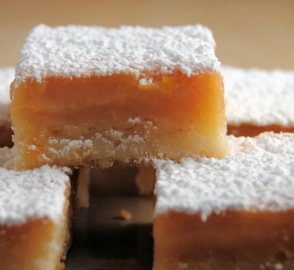 a closeup of a blood orange bar cookie