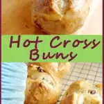 a pinterest image for hot cross buns with text overlay