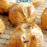 a pinterest image for hot cross buns with text overlay