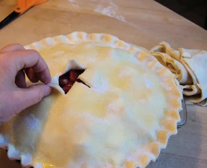It's important to cut a steam vent in the dough. It's also handy to see if the filling is bubbling.
