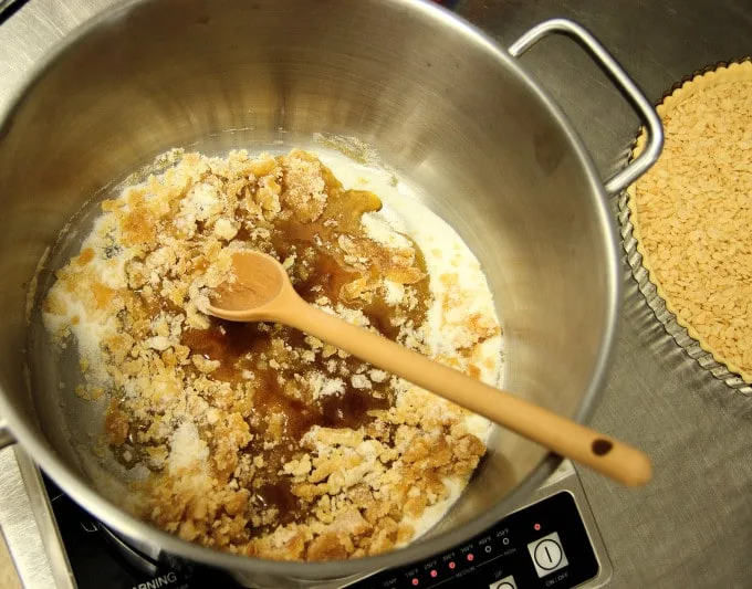 a pot with caramelized sugar