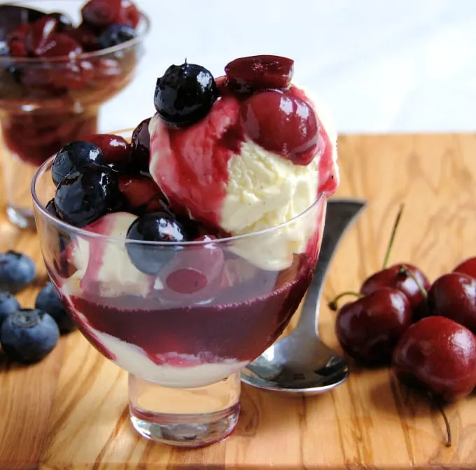 Cheesecake Ice Cream with Cherry & Blueberry Compote