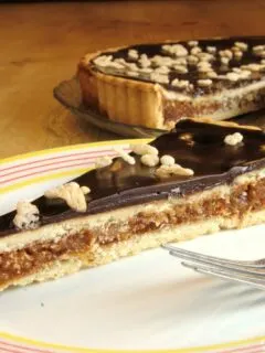 a slice of Chocolate Caramel Crackle Tart
