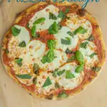 a pinterest image for homemade pizza dough with text overlay.