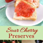 A pinterest image for sour cherry preserves with text overlay