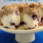 a pinterest image for blueberry crumb cake with text overlay