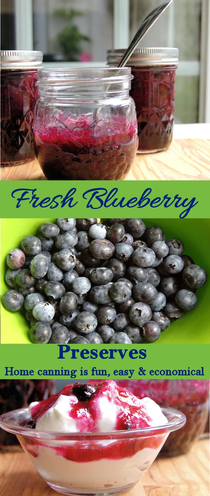 Make blueberry preserves in the summer while the berries are cheap and abundant. Enjoy the preserves all year.