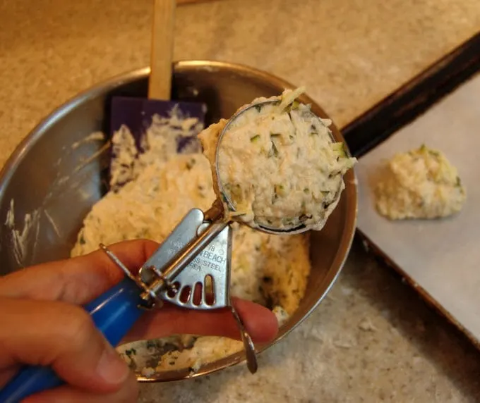 Drop biscuit dough is too wet to roll and cut, so I scooped the biscuits onto the baking sheet.
