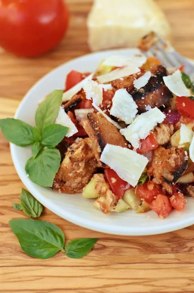 a plate of grilled panzanella