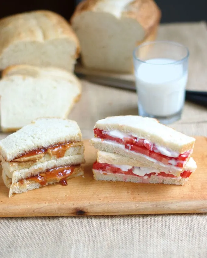 pb&j sandwich and tomato sandwich