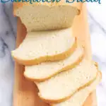 a sliced loaf of white bread, The image has text overlay for pinterest