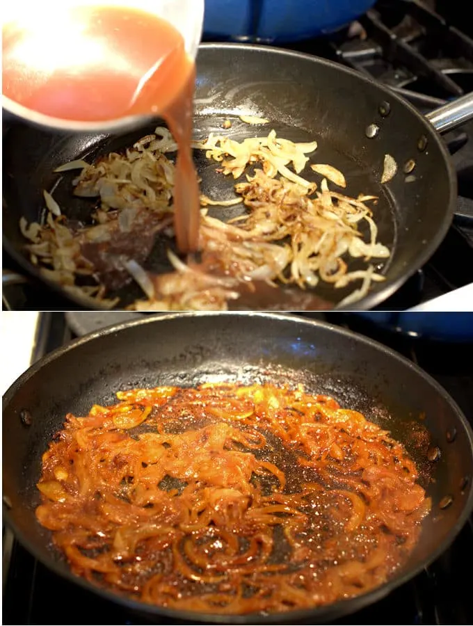onions frying in a pan