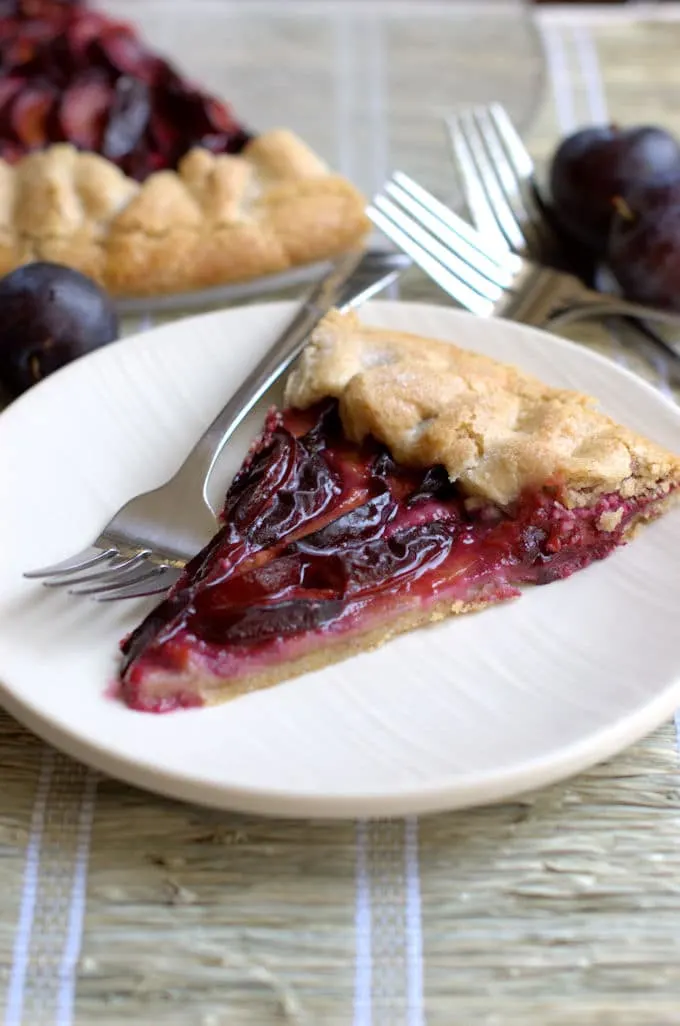 rustic plum tart with walnut crust