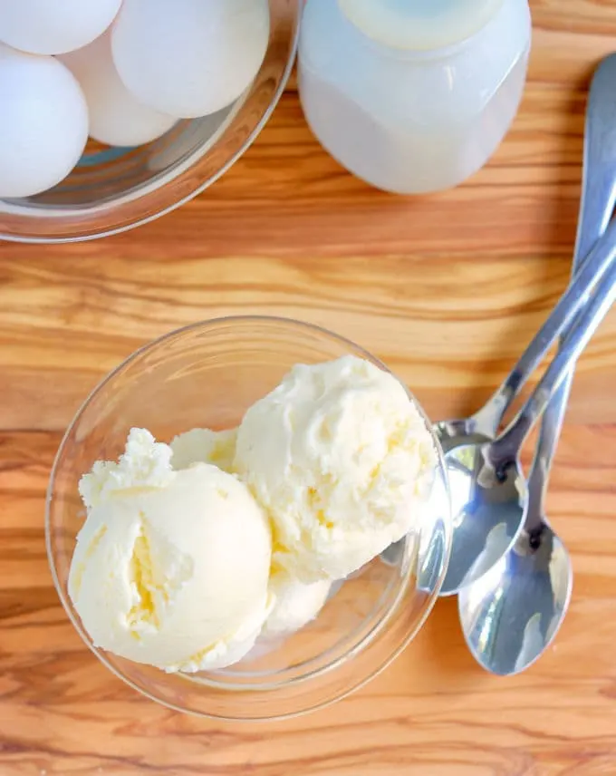 a bowl of buttermilk ice cream