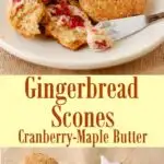 a pinterest image for gingerbread scones with test.