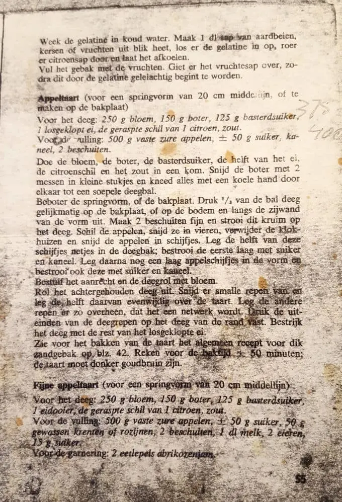 original appeltaart recipe from Dutch cookbook