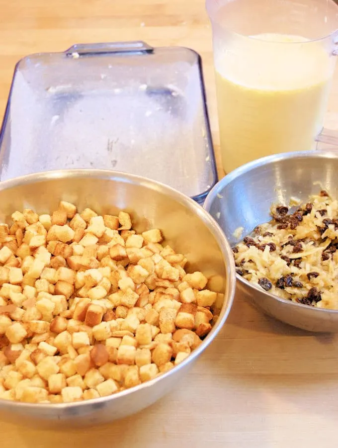 bread pudding prep