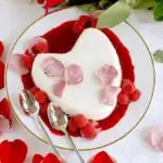 coeur la creme with raspberry rose sauce and candied rose petals