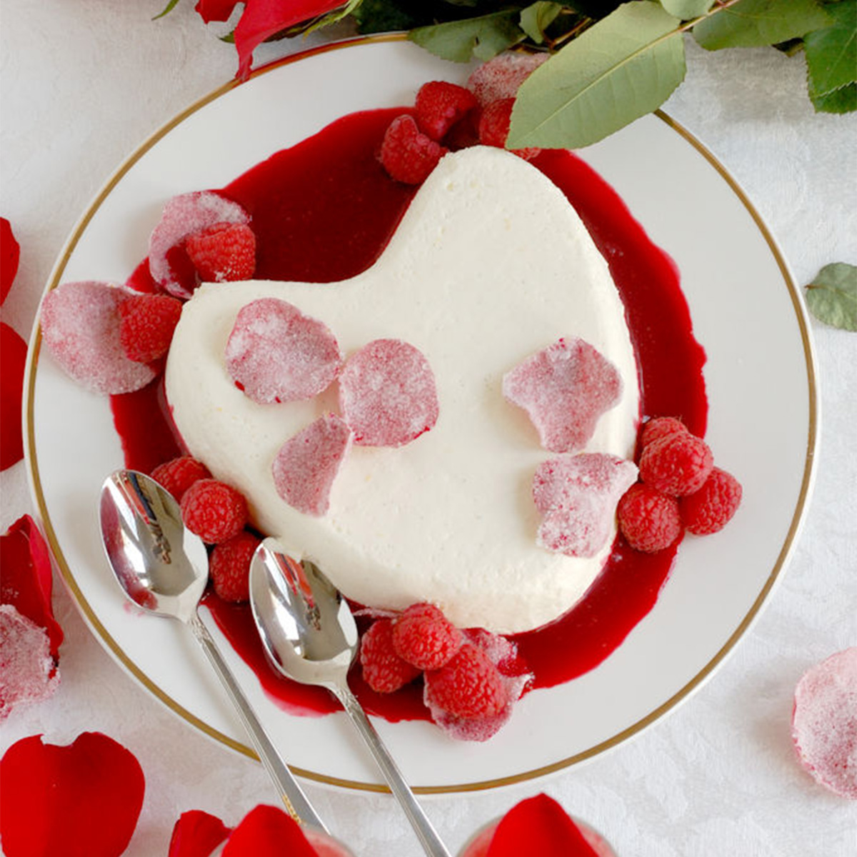 Coeur a la Creme with Raspberry Rose Sauce