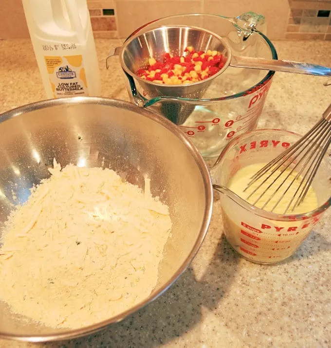 a collection of cornbread ingredients