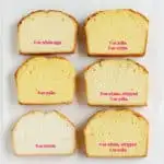 pound cake made with various amounts of sugar