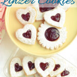 a pinterest image for raspberry linzer cookies with text overlay,