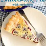 an image of buttermilk pie for pinterest with text overlay