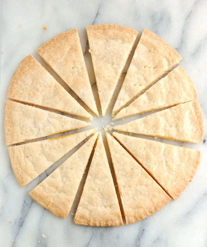 lemon curd shortbread wedges on a marple table