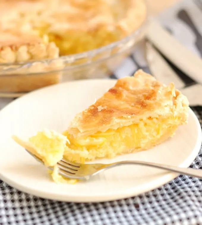 Meyer lemon shaker pie slice