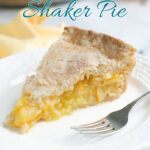a pinterest image for lemon shaker pie with text overlay.