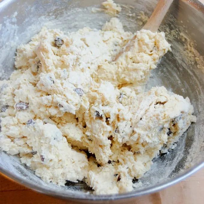 a bowl of irish soda bread dough