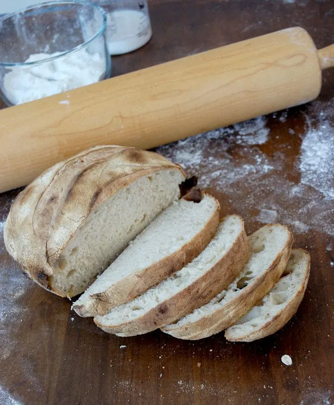 sourdough bread still warm from the wood oven