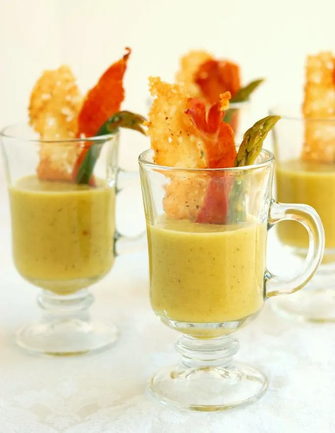 glasses with asparagus soup