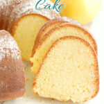 a pinterest image for lemon olive oil cake with text overlay,
