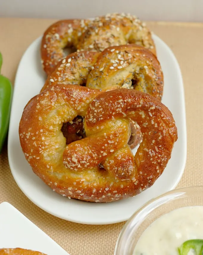 beer infused bavarian pretzels on a plate