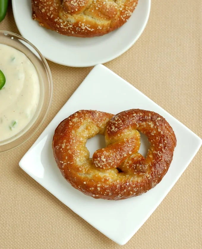 beer infused bavarian pretzel on a plate