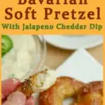 a pinterest image for beer infused soft pretzels