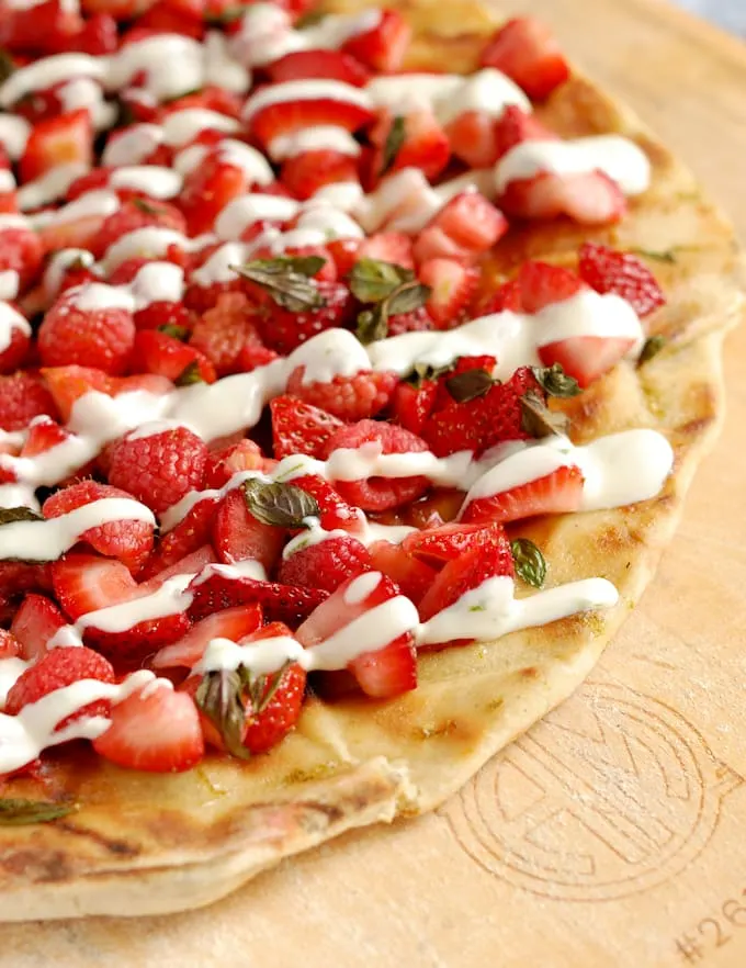 closeup of grilled dessert pizza 