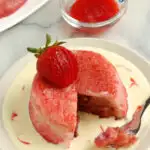 a pinterest image for rhubarb summer pudding with text overlay