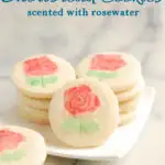 a pinterest image for rosewater shortbread cookies with text overlay