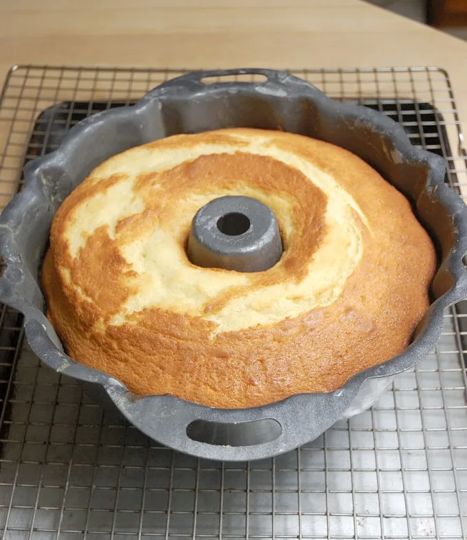 a freshly baked buttermilk bundt cake