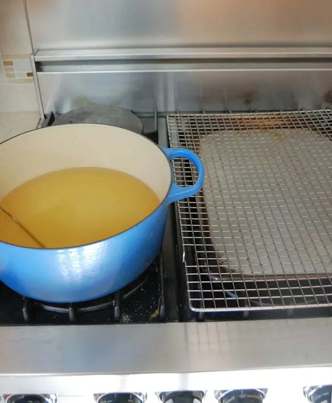 setup for frying strawberries
