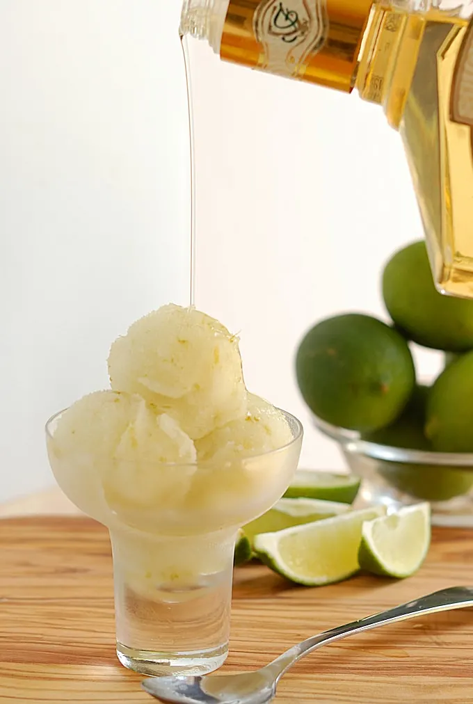 caipirinha sorbet with cachaça poured over