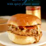 a pinterest image for chicken satay burger