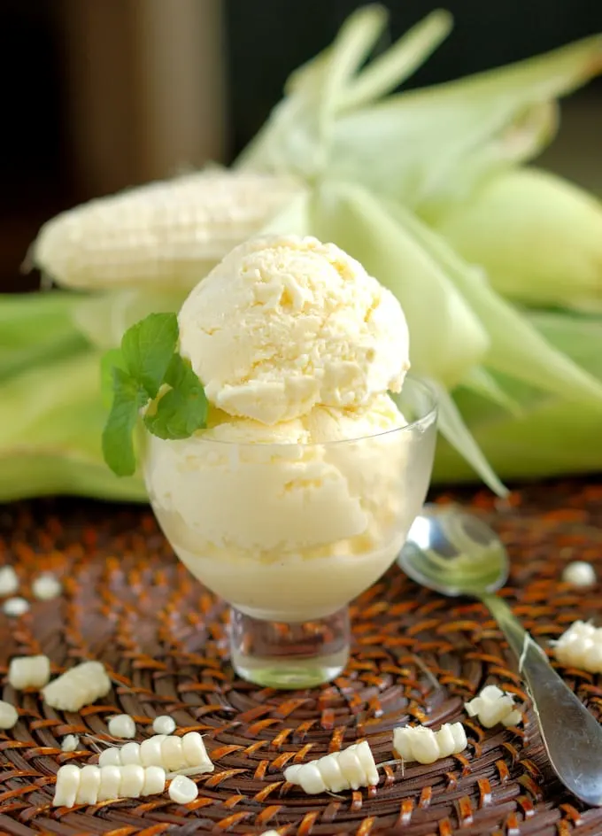 corn ice cream in a bowl