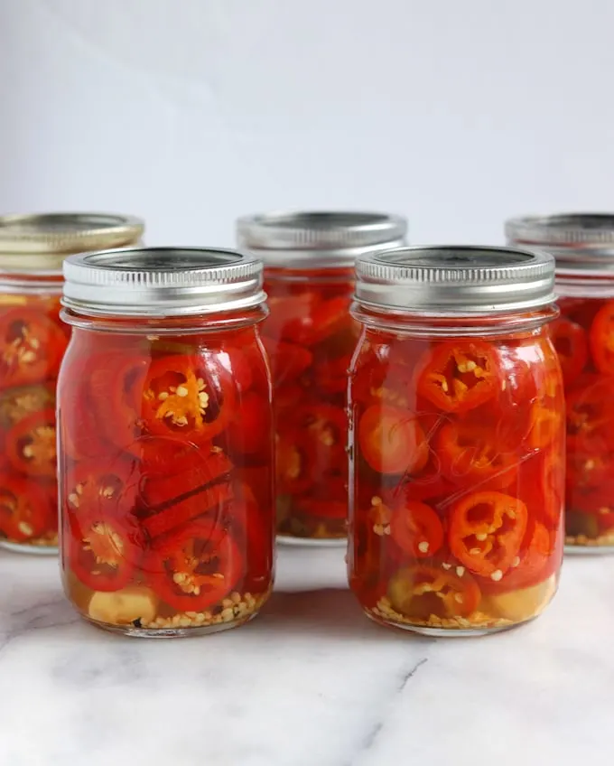 Quick Pickled Red Jalapeño Peppers - The Family Food Kitchen