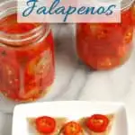 an image for pinterest of canned pickled jalapenos with text overlay