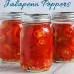 jars of picked jalapenos with text overlay for pinterest