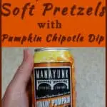 a pinterest image for pumpkin spice ale soft pretzels