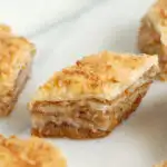 a piece of baklava on a marble surface.